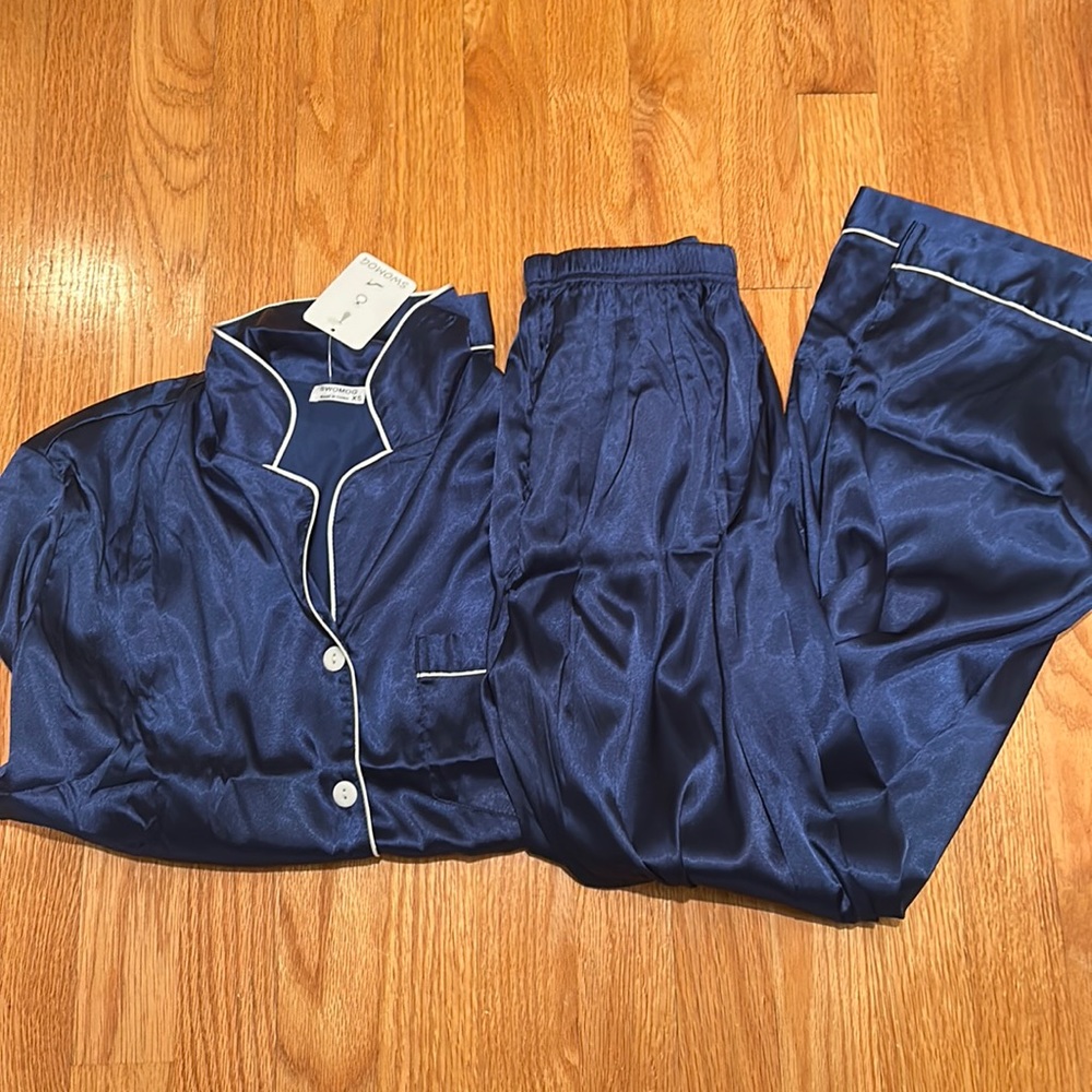 NWT Navy Silk Pajama Set